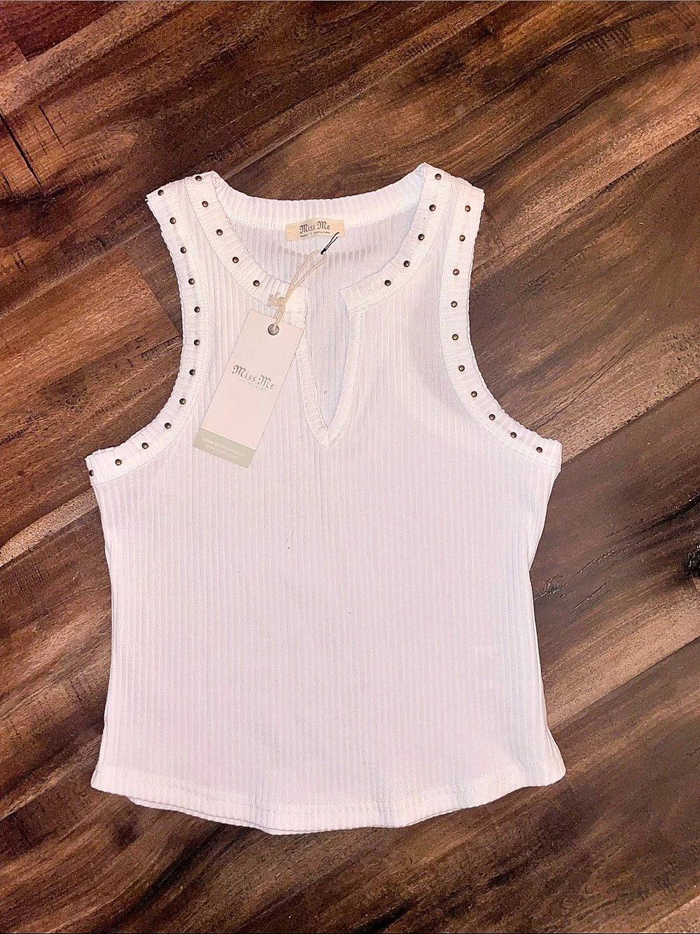 Miss Me Voltage Studded Tank Ribbed Tank Top